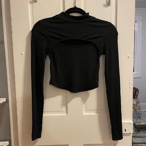 Long sleeve ribbed turtleneck cut out top
